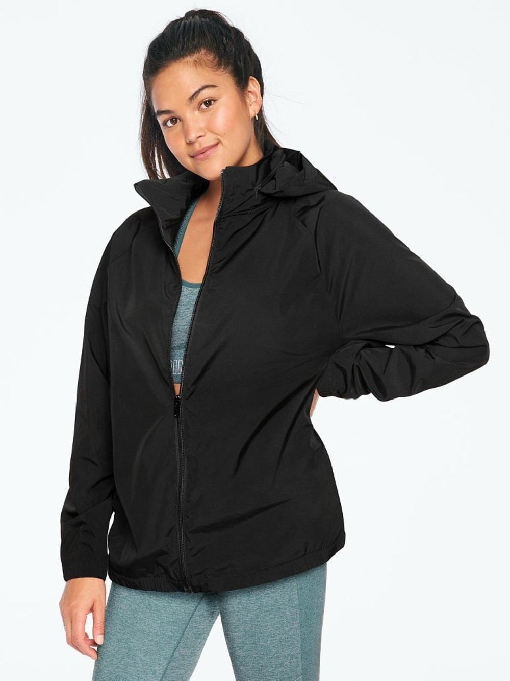 VS Pink Mockneck Anorak Zip Jacket Lightweight Coat Hooded Black L/XL
